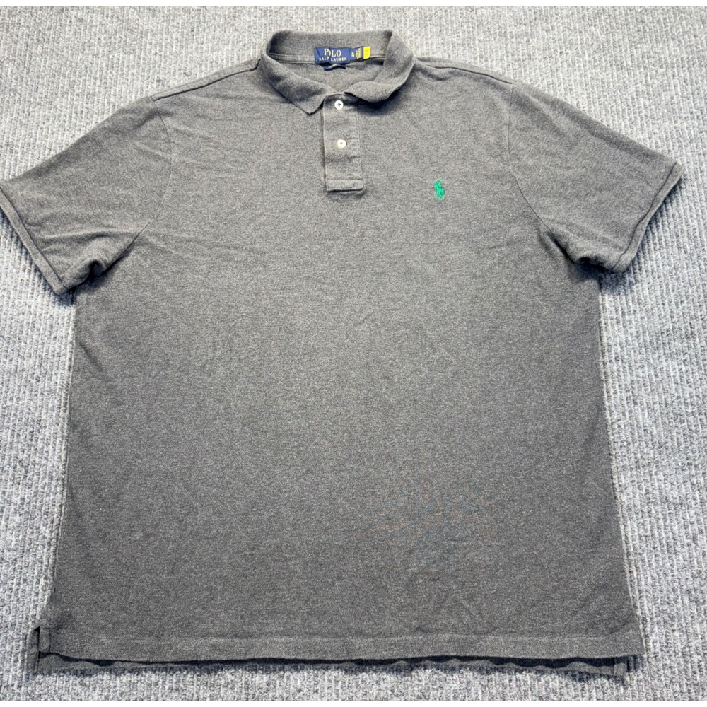 Polo Ralph Lauren Mens XL Gray Classic Fit Short Sleeve Pique Polo Green Pony